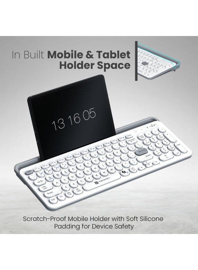 بورترونيكس Portronics Bubble 3.0 Wireless Keyboard with Bluetooth + 2.4 GHz USB Receiver, Rechargeable Battery, Dual Height Adjustment, Multimedia Hotkeys with Numpad, for Laptop, PC, Smartphone, Tablet(White) - Image 5